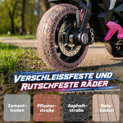 Kids' Electric Motorcycle, Lights & Sounds, 3 km/h, Pink/White