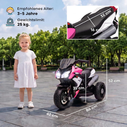 Kids' Electric Motorcycle, Lights & Sounds, 3 km/h, Pink/White