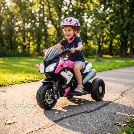 Kids' Electric Motorcycle, Lights & Sounds, 3 km/h, Pink/White