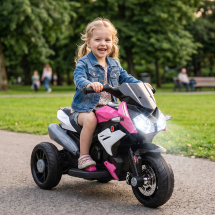 Kids' Electric Motorcycle, Lights & Sounds, 3 km/h, Pink/White
