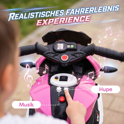 Kids' Electric Motorcycle, Lights & Sounds, 3 km/h, Pink/White