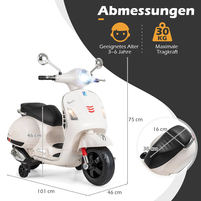 Kids Electric Motorcycle with LED Lights, Horn – White