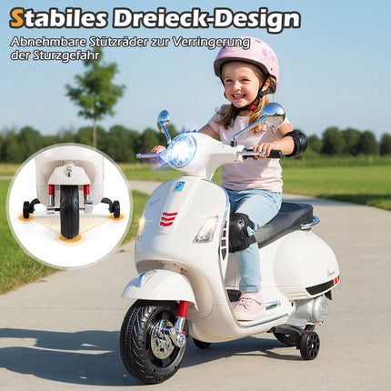 Kids Electric Motorcycle with LED Lights, Horn – White