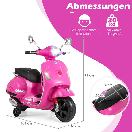 Kids Electric Motorcycle with LED Lights, Pink, Ages 3-6