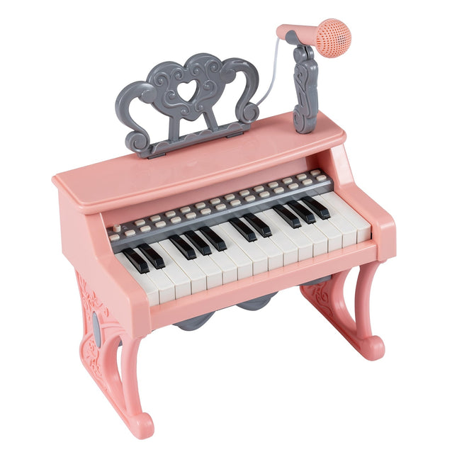 Kids Electric Piano Keyboard, 25 Keys, Mic & Stand, Pink