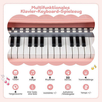 Kids Electric Piano Keyboard, 25 Keys, Mic & Stand, Pink