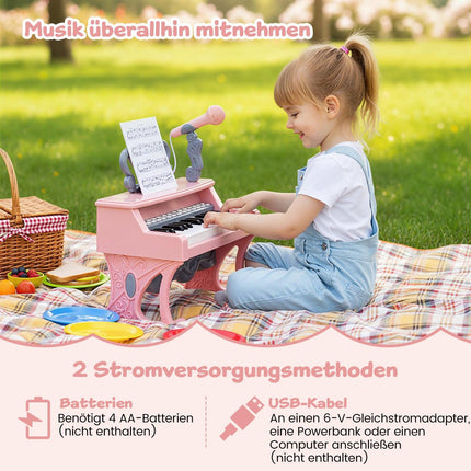 Kids Electric Piano Keyboard, 25 Keys, Mic & Stand, Pink