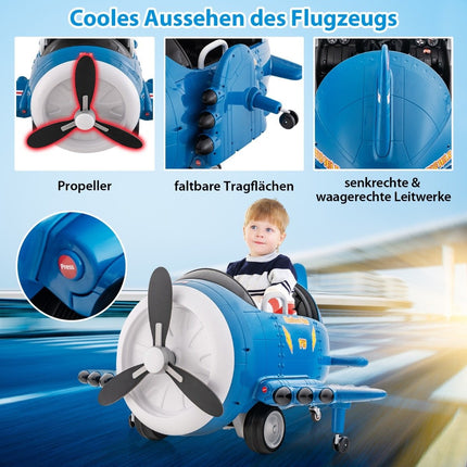 Kids Electric Ride-On Airplane with Remote Control, Blue