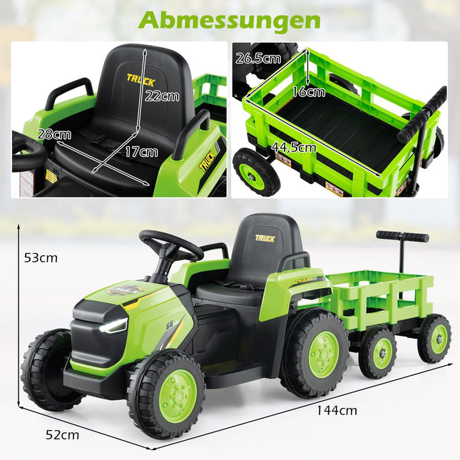 Kids Electric Ride-On Tractor with Detachable Trailer, Remote