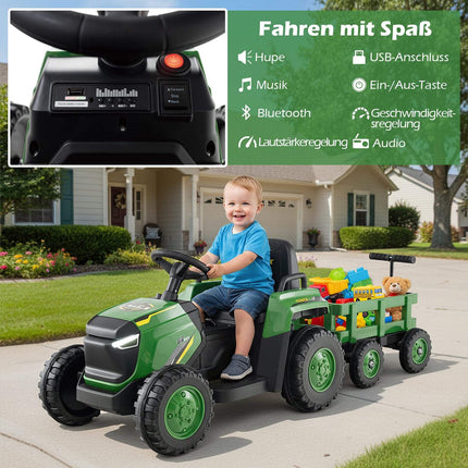 Kids Electric Ride-On Tractor with Detachable Trailer, Remote