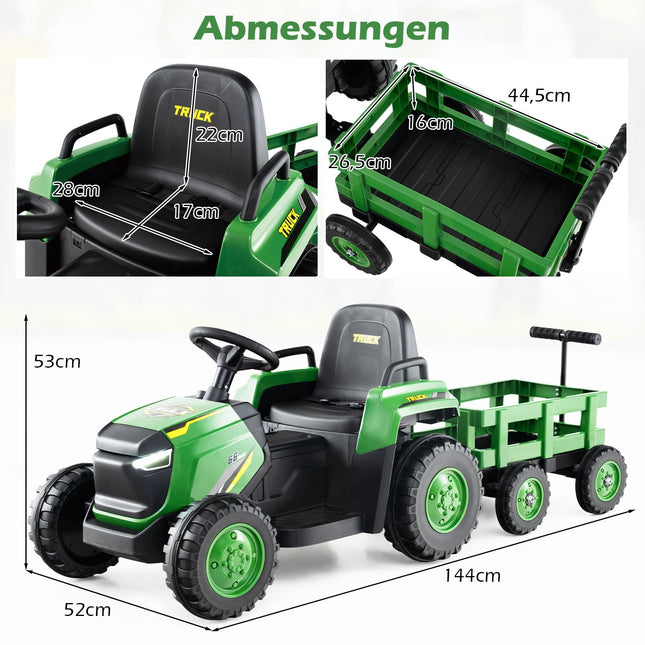 Kids Electric Ride-On Tractor with Detachable Trailer, Remote