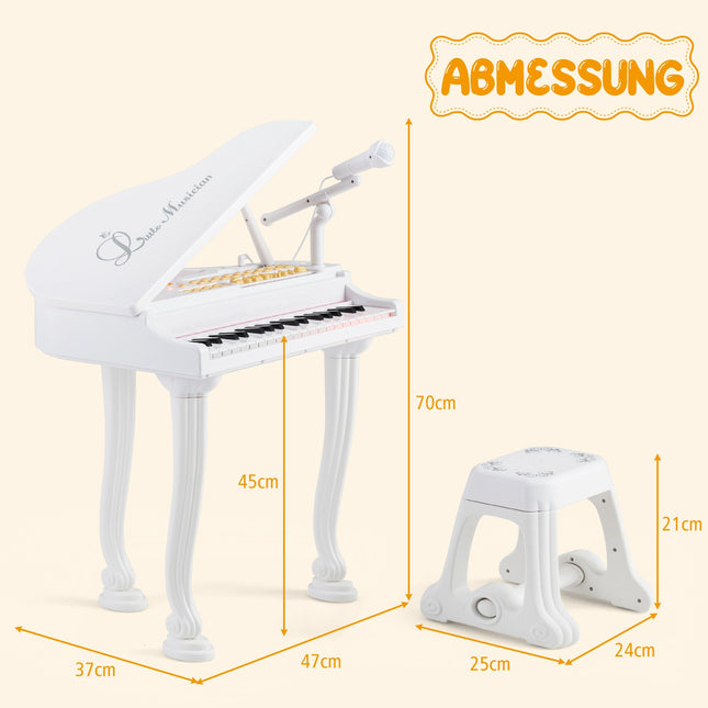 Kids Electronic Keyboard with 37 Keys & Stool, White