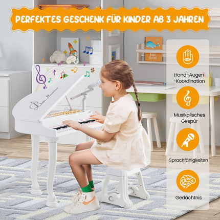 Kids Electronic Keyboard with 37 Keys & Stool, White