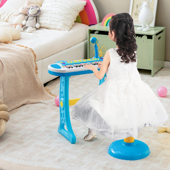 Kids Electronic Keyboard with Stool & Mic, 31 Keys, Blue
