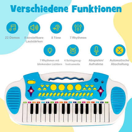 Kids Electronic Keyboard with Stool & Mic, 31 Keys, Blue
