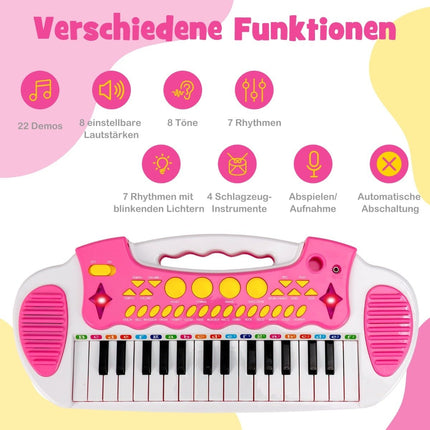 Kids Electronic Keyboard with Stool & Mic, 31 Keys, Pink