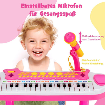 Kids Electronic Keyboard with Stool & Mic, 31 Keys, Pink