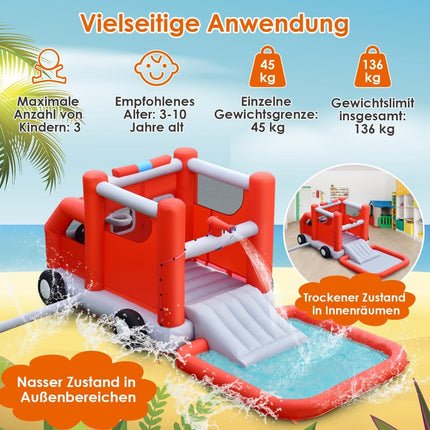 Kids Fire Truck Water Slide with Splash Pool, 564 x 268 x 212 cm