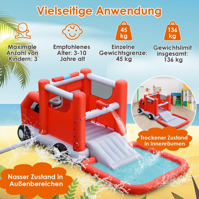 Kids Fire Truck Water Slide with Splash Pool, 564 x 268 x 212 cm