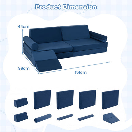 Kids Foam Play Couch Set, 10-Piece, Climb And Crawl, Blue