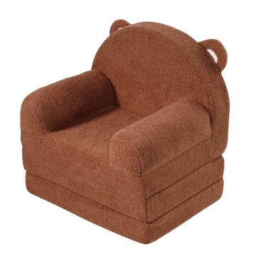 Kids Fold-Out Sofa Chair Bed, Washable Cover, Brown