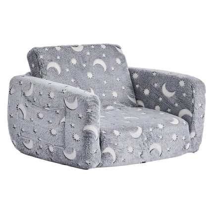 Kids Fold-Out Sofa Chair – Glow-in-the-Dark, Gray