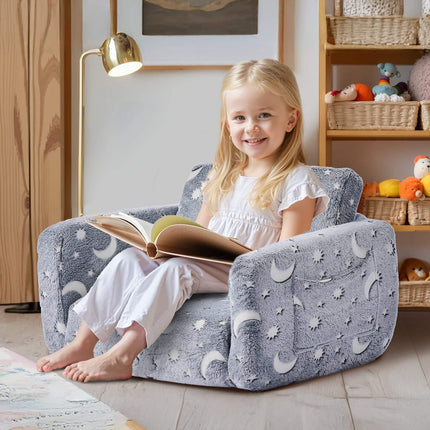 Kids Fold-Out Sofa Chair – Glow-in-the-Dark, Gray