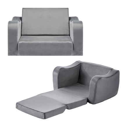 Kids Fold-Out Sofa, Convertible Toddler Chair Lounger, Gray