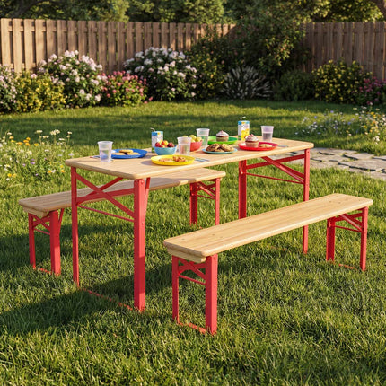 Kids Folding Picnic Table and Bench Set, Fir Wood, 110 cm