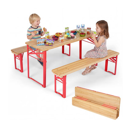 Kids Folding Picnic Table and Bench Set, Fir Wood, 110 cm
