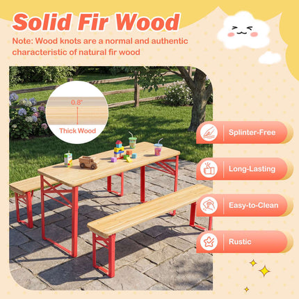 Kids Folding Picnic Table and Bench Set, Fir Wood, 110 cm
