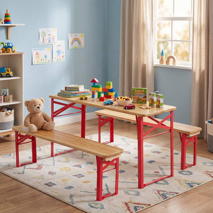 Kids Folding Picnic Table and Bench Set, Fir Wood, 110 cm