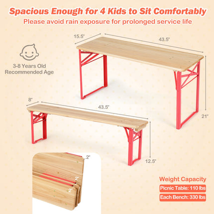 Kids Folding Picnic Table and Bench Set, Fir Wood, 110 cm