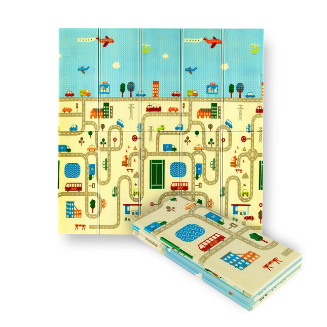 Kids Folding Play Mat, City Design, 195x180 cm