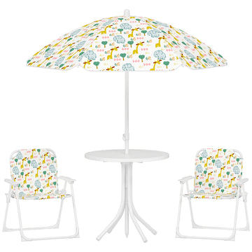 Kids' Folding Table Set with Umbrella, Animal Design