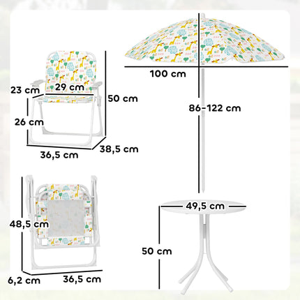 Kids' Folding Table Set with Umbrella, Animal Design