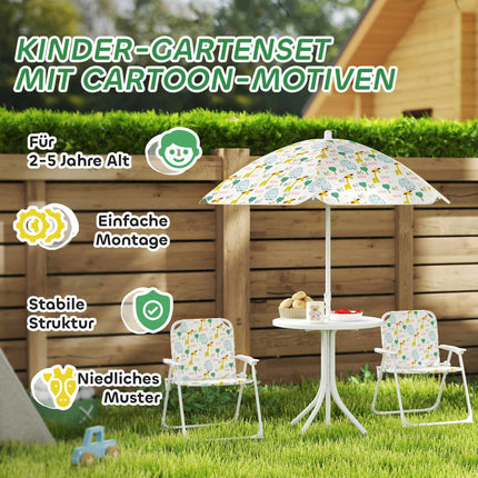 Kids' Folding Table Set with Umbrella, Animal Design