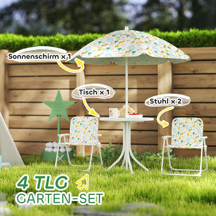 Kids' Folding Table Set with Umbrella, Animal Design