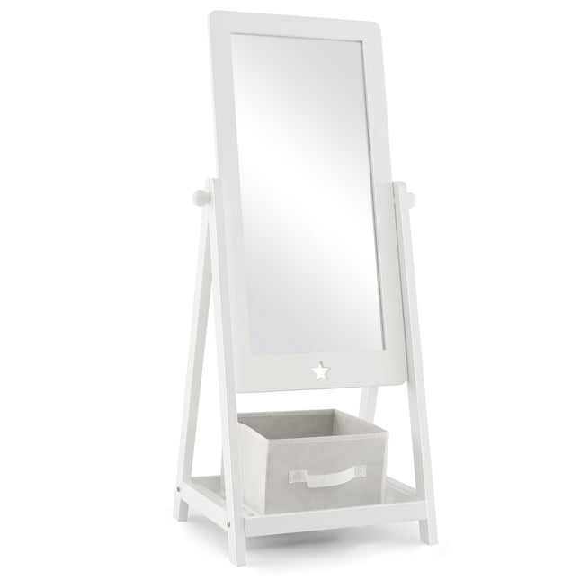 Kids Full-Length Standing Mirror – 360 Rotating, Storage Shelf