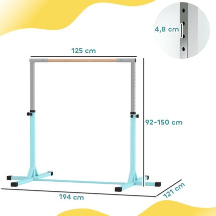 Kids Gymnastics Horizontal Bar, 13-Level Adjustable, 75 kg