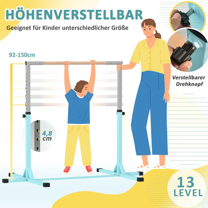 Kids Gymnastics Horizontal Bar, 13-Level Adjustable, 75 kg