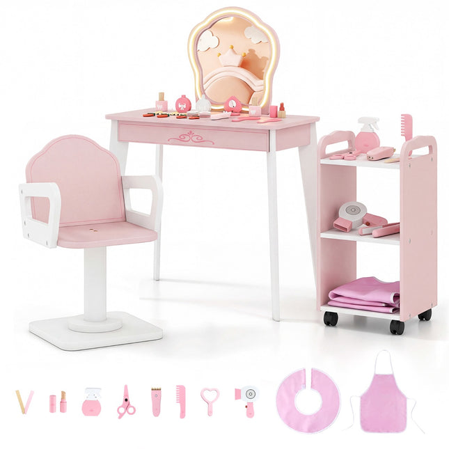 Kids Hair Salon Playset with LED Mirror, Chair, Pink