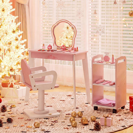 Kids Hair Salon Playset with LED Mirror, Chair, Pink