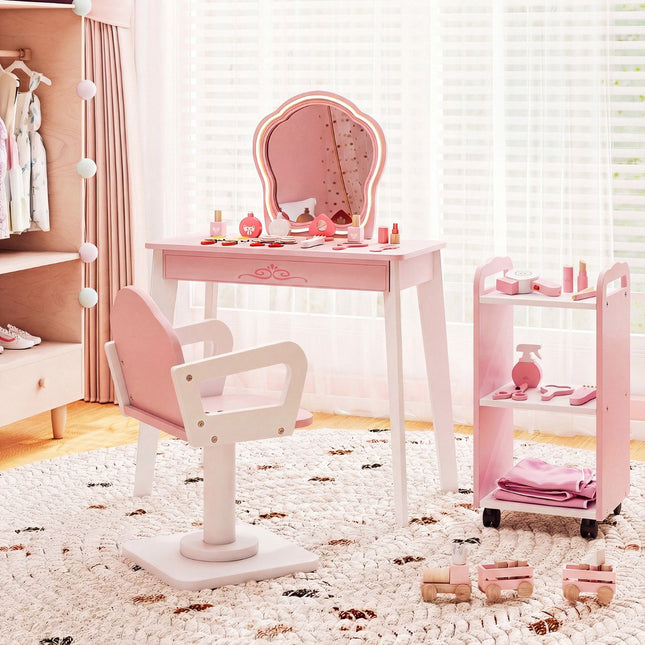 Kids Hair Salon Playset with LED Mirror, Chair, Pink