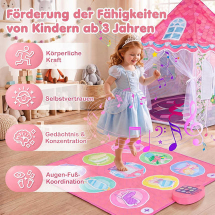 Kids Hexagonal Play Tent with Dance Mat & Tulle Curtain