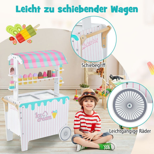 Kids Ice Cream Cart Toy with Wheels – 12 Accessories