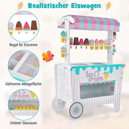 Kids Ice Cream Cart Toy with Wheels – 12 Accessories