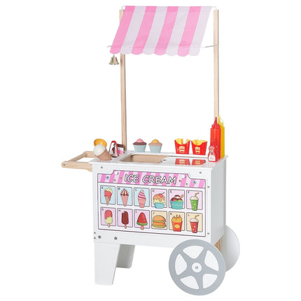 Kids Ice Cream Cart, Wooden Pretend Play Set, 25-Piece