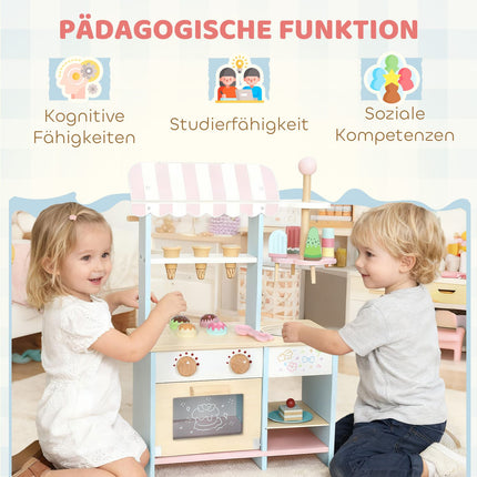Kids Ice Cream Cart with 17 Accessories – MDF, Light Blue