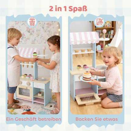 Kids Ice Cream Cart with 17 Accessories – MDF, Light Blue